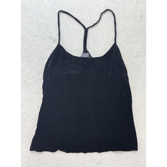 Eileen Fisher Tops - Eileen Fisher Black Crushed Velvet Racerback Tank Top Cami With Shelf Bra Size M